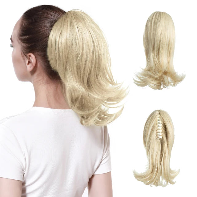 High Quality Synthetic Claw Clip In Hairpiece Lady Ponytail Hair Extension Fake Hair Wavy Overhead Tail Blonde Smooth Horsetail - MONA HAIR