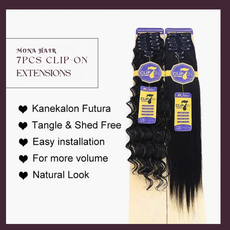 MONA Clip-in Hair Extension 7PCs 24inches150g 16 Clips - Kanekalon Futura Fiber - MONA HAIR