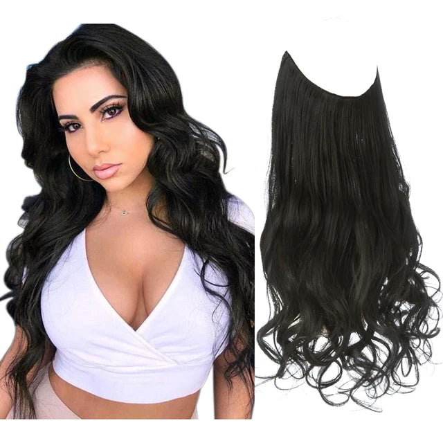 Premium Synthetic Clips In Natural Daily Wear Hair Extension Ombre One Piece Long Wave Invisible Wire False Hair Piece For Women - MONA HAIR