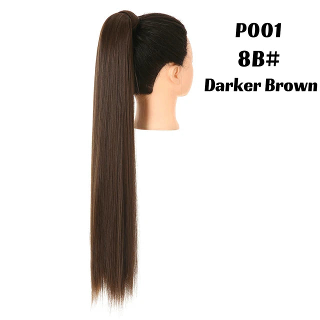 Premium Synthetic Straight Daily Ponytail Hair Extension Clip in Hairpiece Smooth Overhead Pony Tail Wrap Around Pigtail P001 - MONA HAIR
