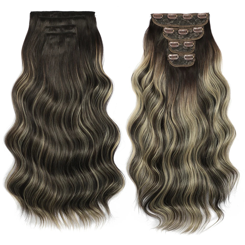 Blonde Clip in Hair Extensions Body Wave 22 inches 4 pcs/lot Soft Natural Heat Resistant BIO-Synthetic Hair - MONA HAIR