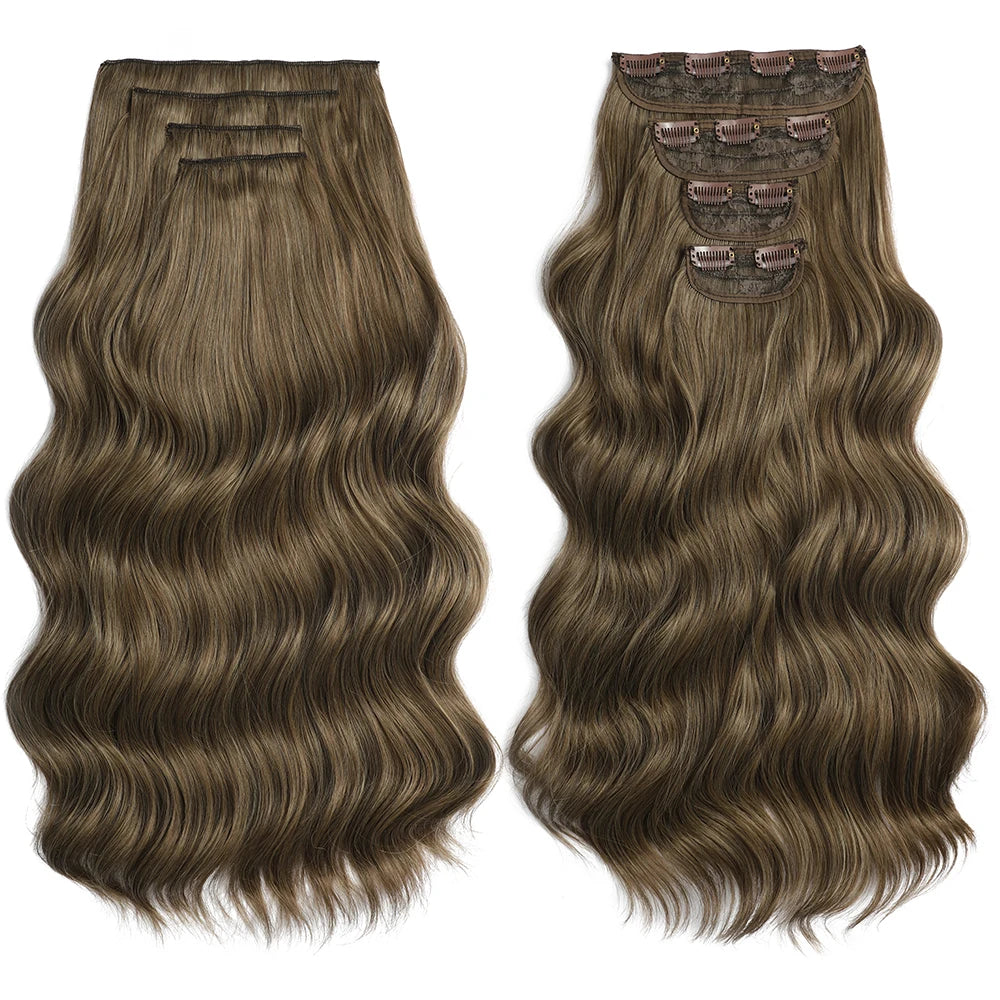 Bio Body-Wave Clip in Hair Extensions 22" 4Pcs/lot 220g Soft Natural Heat Resistant Bio-Synthetic Fiber - MONA HAIR