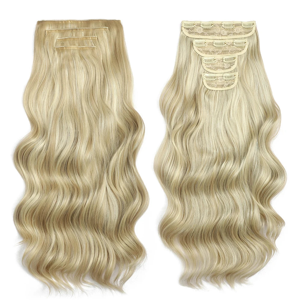 Blonde Clip in Hair Extensions Body Wave 22 inches 4 pcs/lot Soft Natural Heat Resistant BIO-Synthetic Hair - MONA HAIR