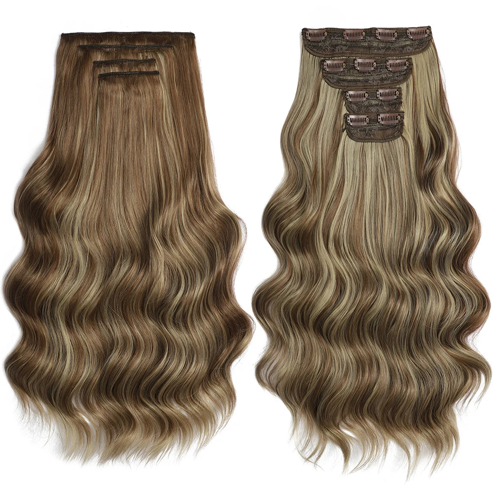 Bio Body-Wave Clip in Hair Extensions 22" 4Pcs/lot 220g Soft Natural Heat Resistant Bio-Synthetic Fiber - MONA HAIR