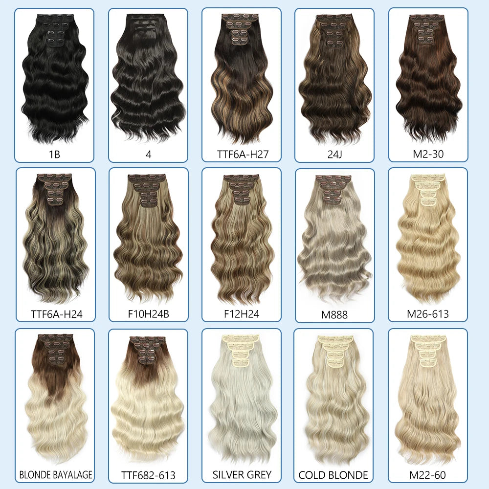 Bio Body-Wave Clip in Hair Extensions 22" 4Pcs/lot 220g Soft Natural Heat Resistant Bio-Synthetic Fiber - MONA HAIR