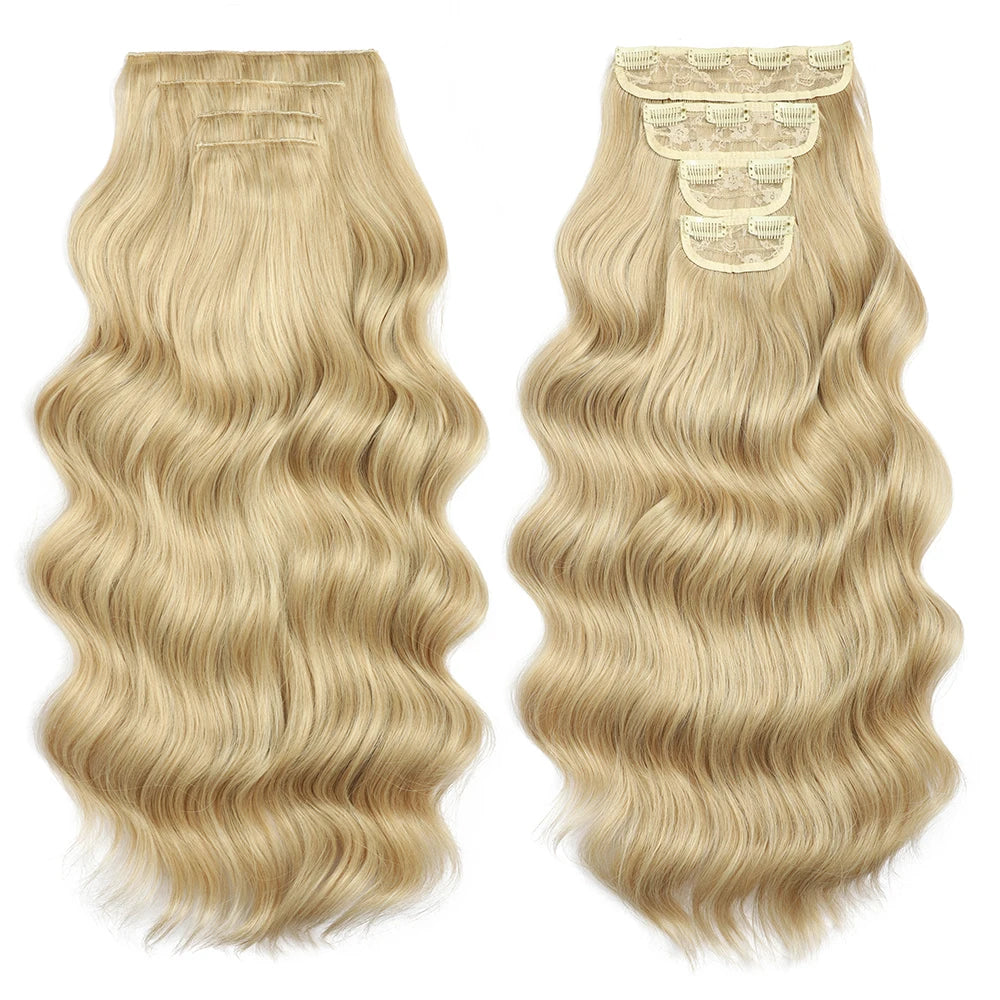 Blonde Clip in Hair Extensions Body Wave 22 inches 4 pcs/lot Soft Natural Heat Resistant BIO-Synthetic Hair - MONA HAIR