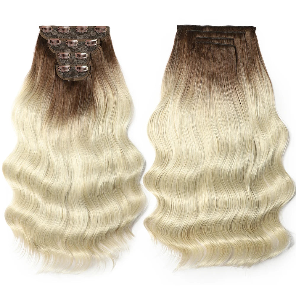 Bio Body-Wave Clip in Hair Extensions 22" 4Pcs/lot 220g Soft Natural Heat Resistant Bio-Synthetic Fiber - MONA HAIR