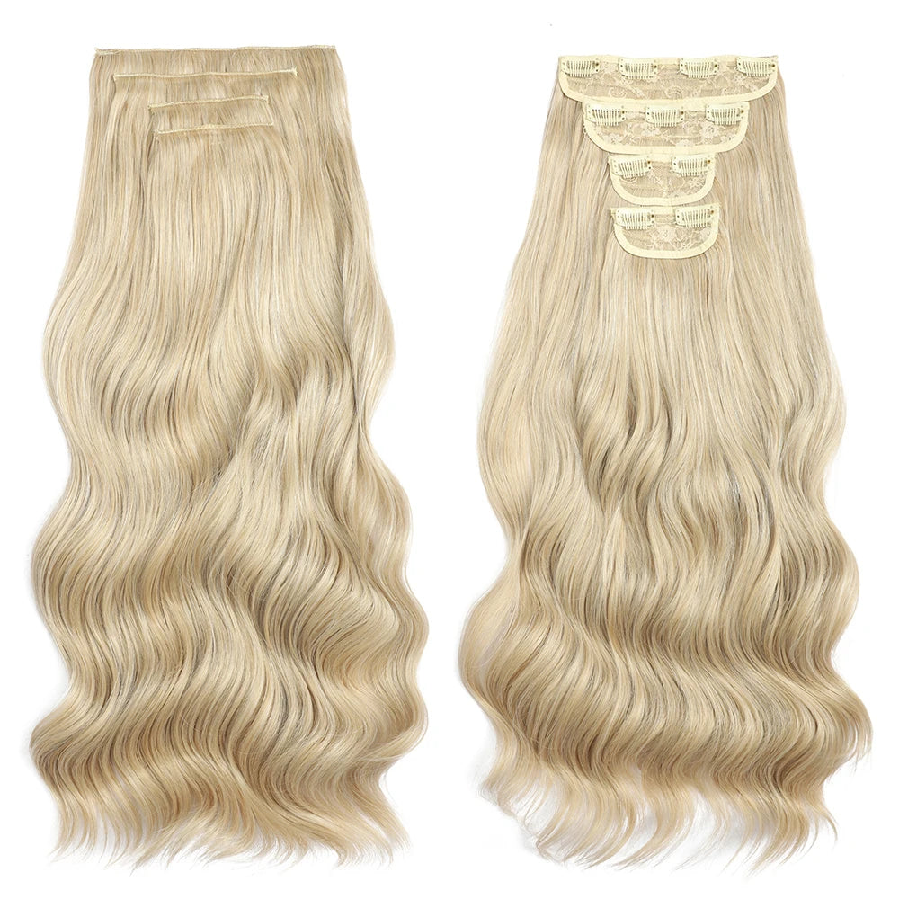 Blonde Clip in Hair Extensions Body Wave 22 inches 4 pcs/lot Soft Natural Heat Resistant BIO-Synthetic Hair - MONA HAIR