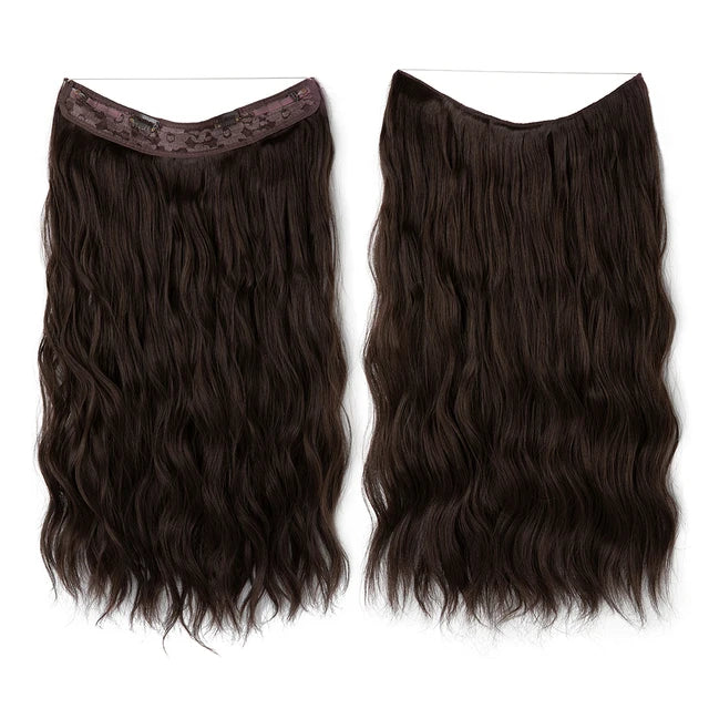 MONA PREMIUM QUALITY Synthetic Waves Invisible Clip in Hair Extensions Fish Line Black Brown Daliy Hairpiece Fake Hair Piece For Woman M10 - MONA HAIR