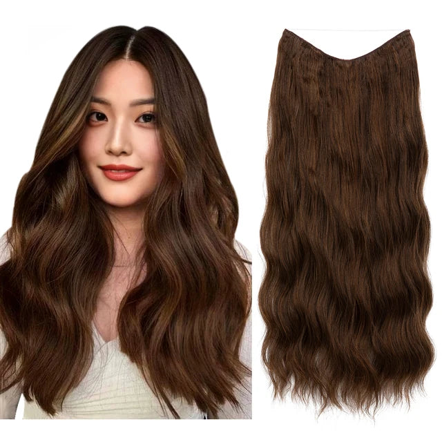 MONA PREMIUM QUALITY HAIR Wave Invisible Clip in Hair Extensions Fish Line Ombre Natural Blonde One Piece Hairpiece Daliy Fake Hair Piece - MONA HAIR