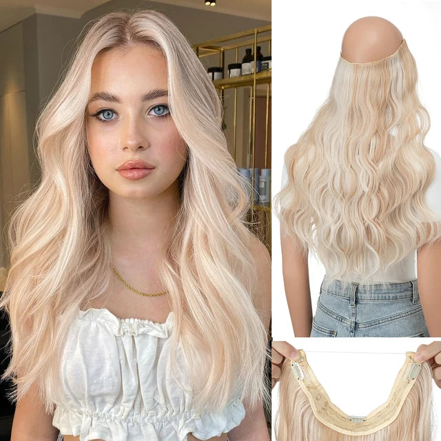 MONA PREMIUM QUALITY HAIR Synthetic Wave Invisible Clip in Hair Extensions Fish Line Ombre One Piece Natural Hairpiece Fake Blonde Hair Piece - MONA HAIR