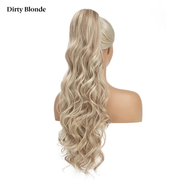 MONA PREMIUM QUALITY Synthetic 26 Inch Long Ponytail Extension Drawstring Hair Extensions Curly Wavy Natural Hairpiece for Women P062 - MONA HAIR