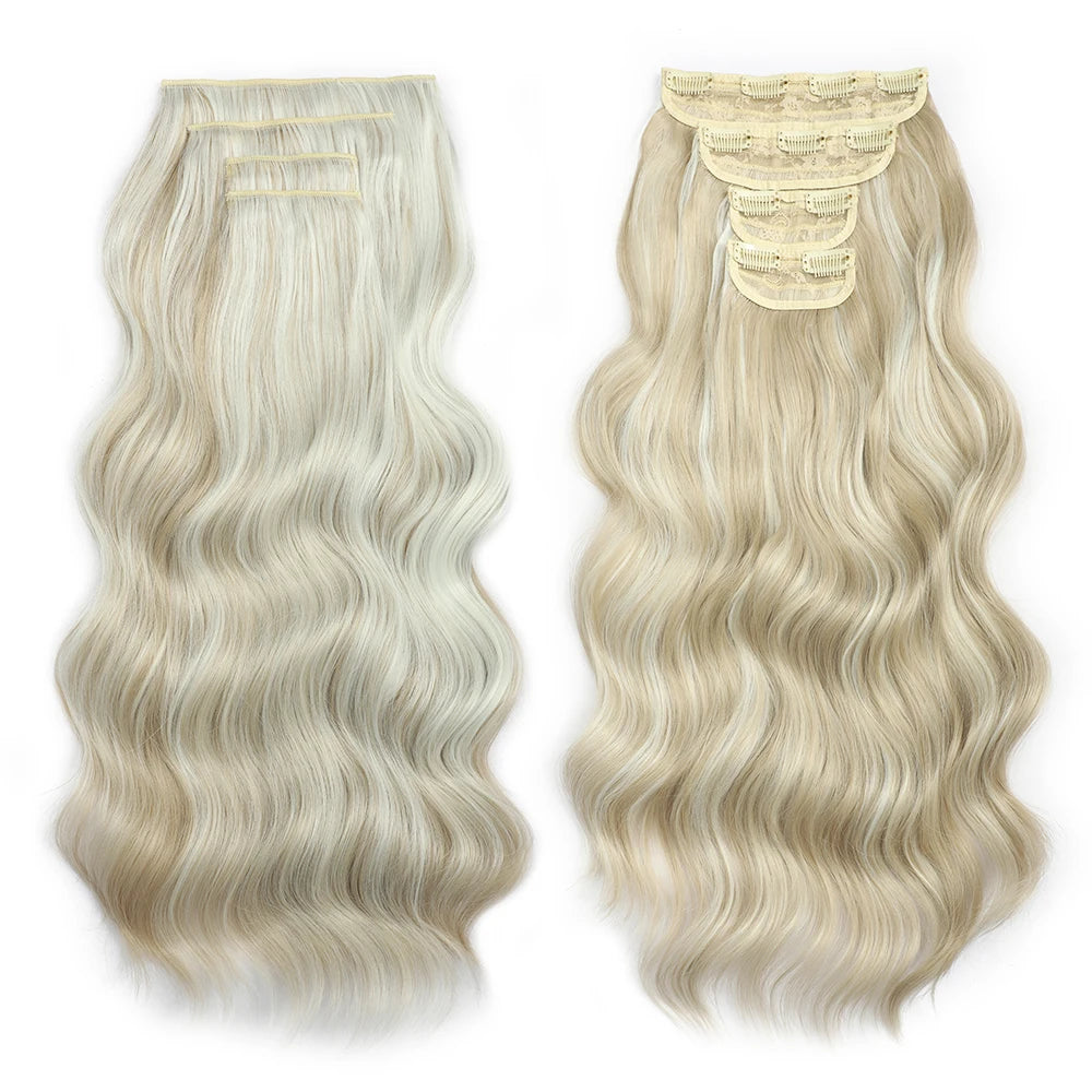 Blonde Clip in Hair Extensions Body Wave 22 inches 4 pcs/lot Soft Natural Heat Resistant BIO-Synthetic Hair - MONA HAIR