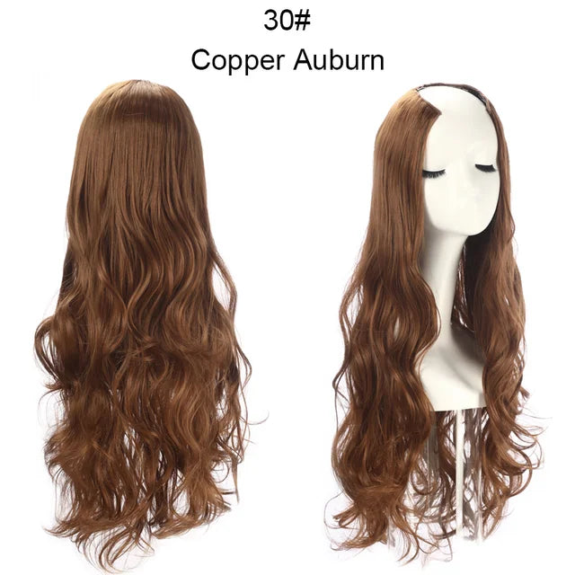 MONA PREMIUM QUALITY 30 Inch Glueless U Part Wigs Invisible Clip in Hair Extension Head 3/4 Curly Black Blonde Dark Brown Wig - MONA HAIR