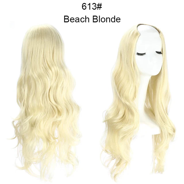 MONA PREMIUM QUALITY 30 Inch Glueless U Part Wigs Invisible Clip in Hair Extension Head 3/4 Curly Black Blonde Dark Brown Wig - MONA HAIR