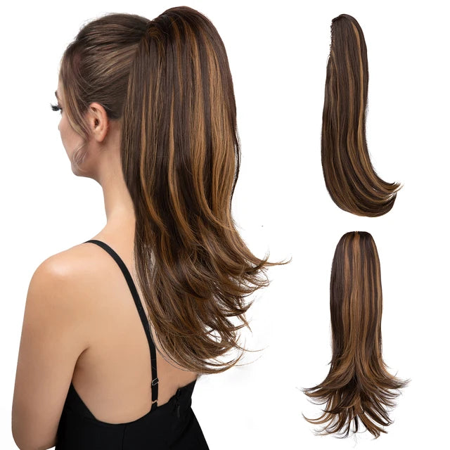MONA PREMIUM QUALITY
Synthetic Claw Clip In Ponytail Hair Extensions Hairpiece Long Silky Straight Fake Blonde Pigtail With Elastic Band Horse Tail - MONA HAIR