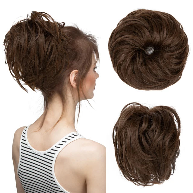 Synthetic Elastic Messy Bun Fake Hair Chignon Curly Scrunchie Updo Donut Hairpieces Bands Bundle Tail Blonde Hair For Women - MONA HAIR
