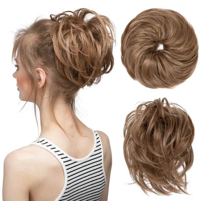 Synthetic Elastic Messy Bun Fake Hair Chignon Curly Scrunchie Updo Donut Hairpieces Bands Bundle Tail Blonde Hair For Women - MONA HAIR