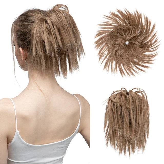 MONA Fake Hair Messy Bun Chignon Elastic Flexible Band Scrunchy Scrunchie Curly Hairpiece Synthetic Extension - MONA HAIR
