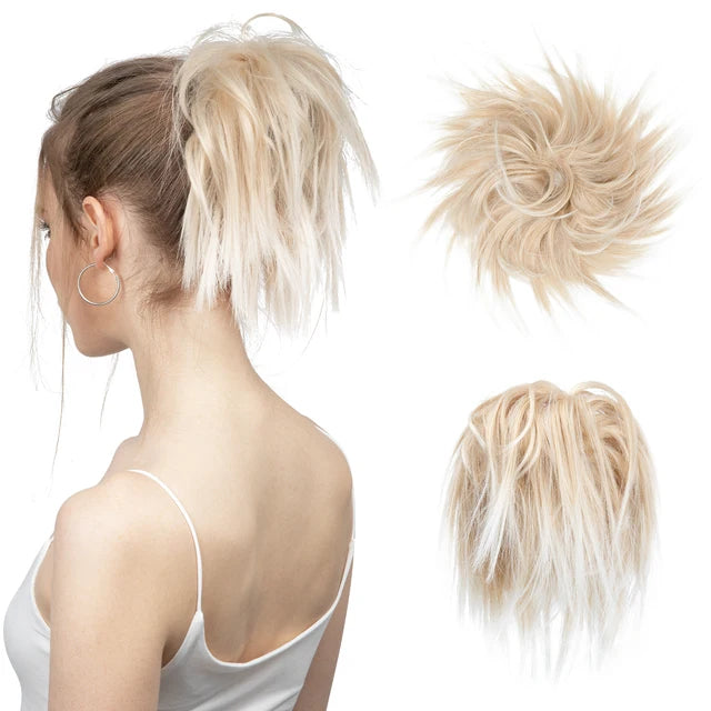MONA Fake Hair Messy Bun Chignon Elastic Flexible Band Scrunchy Scrunchie Curly Hairpiece Synthetic Extension - MONA HAIR