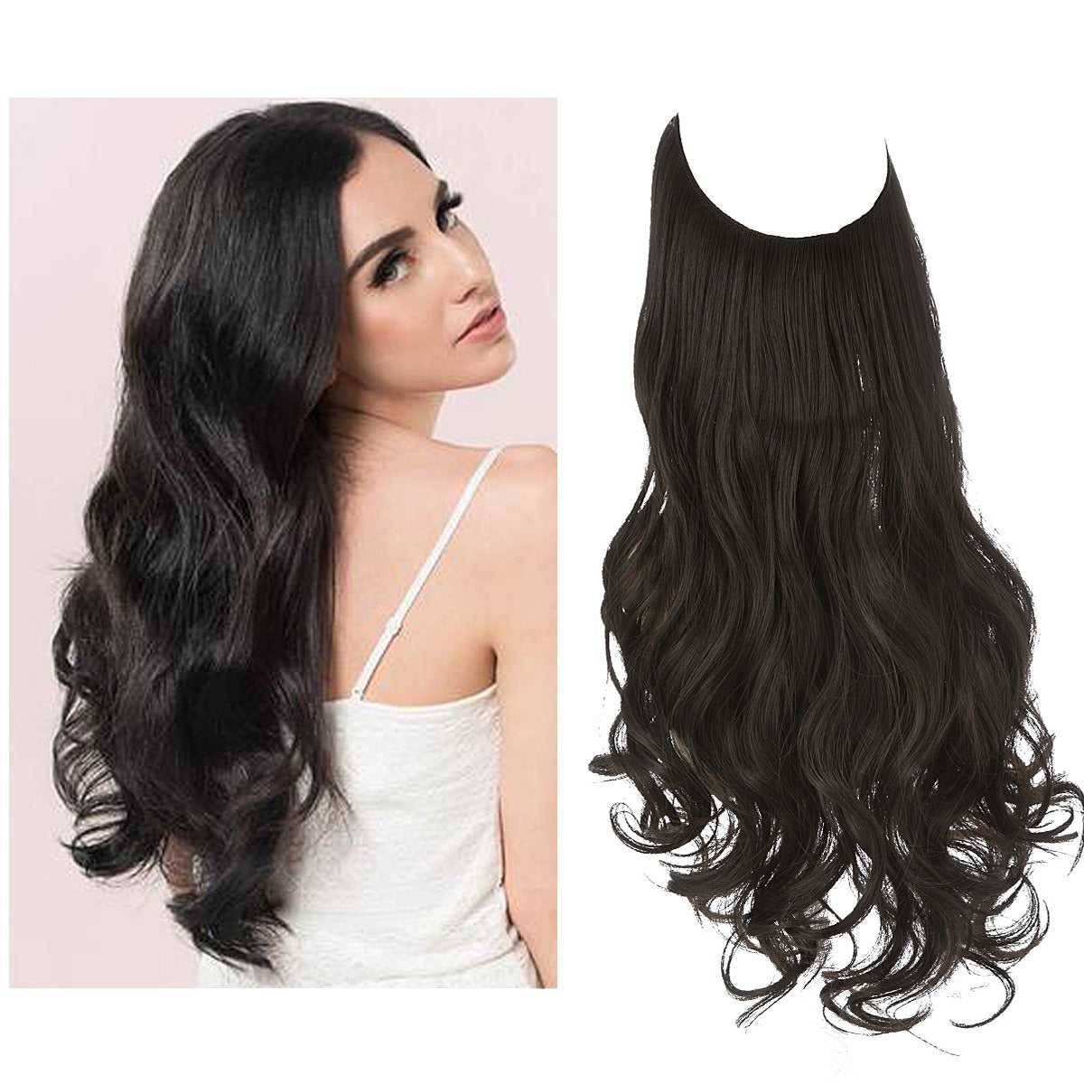 European And American Wig Piece Female Fishline Hair Extension Piece Chemical Fiber Matte High Temperature Silk Long Curly Human Hair - MONA HAIR 