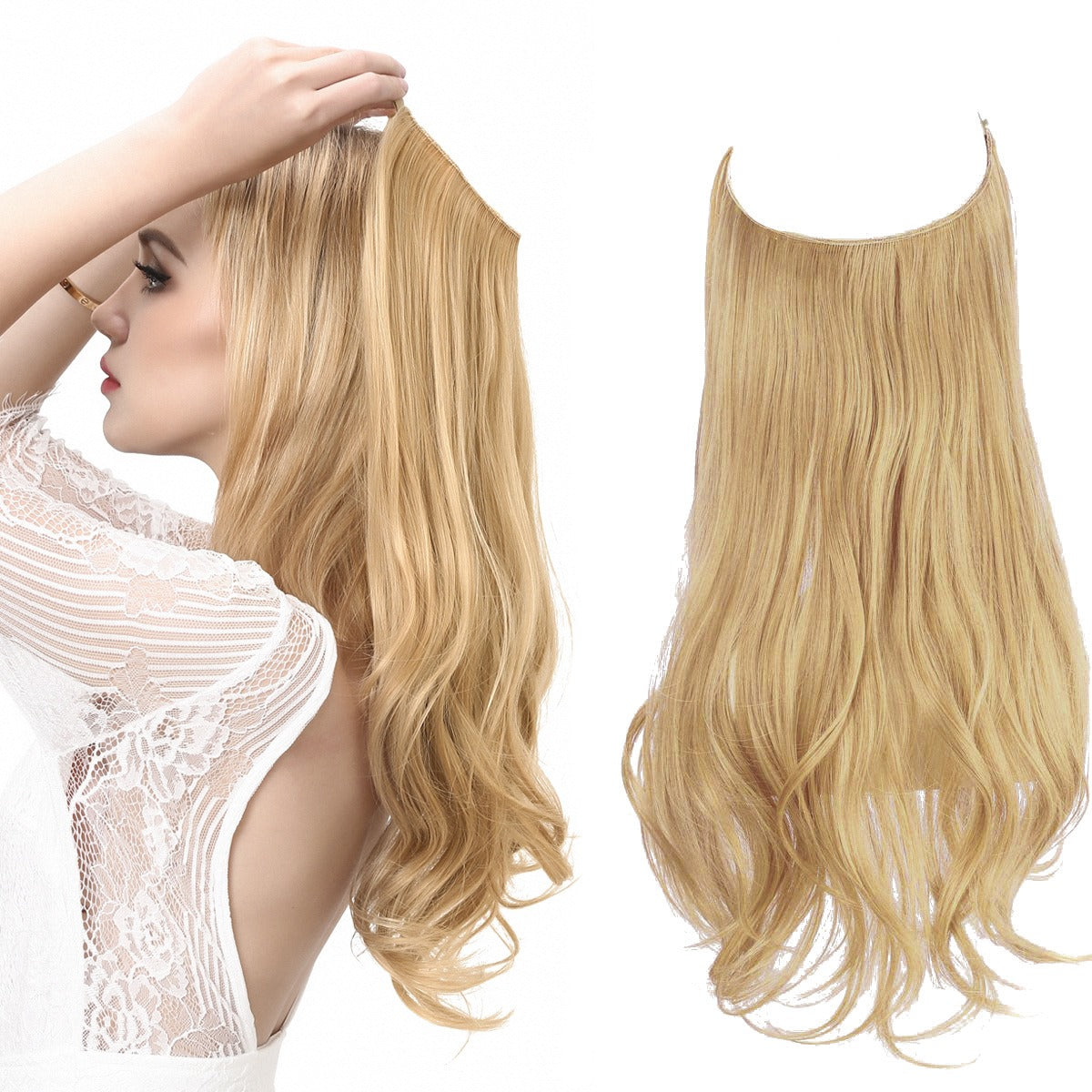 European And American Wig Piece Female Fishline Hair Extension Piece Chemical Fiber Matte High Temperature Silk Long Curly Human Hair - MONA HAIR 