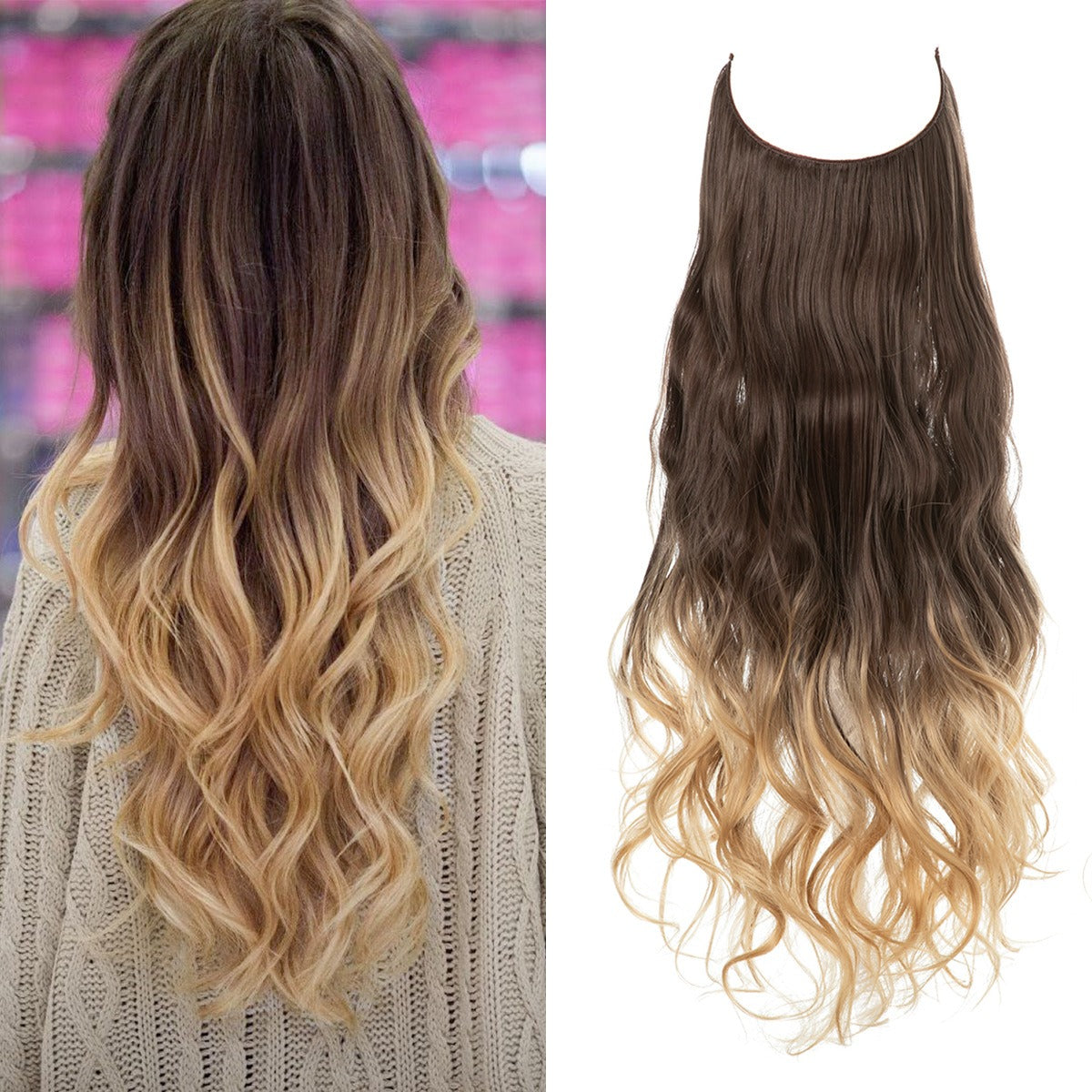 European And American Wig Piece Female Fishline Hair Extension Piece Chemical Fiber Matte High Temperature Silk Long Curly Human Hair - MONA HAIR 