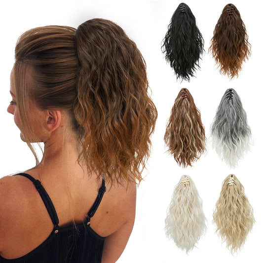 MONA PREMIUM QUALITY 
13Inch Premium Synthetic Curly Claw Clip In Ponytail Blonde Brown Short Hairpiece Fake Hair False Pigtail Hair Extensions P064 - MONA HAIR 