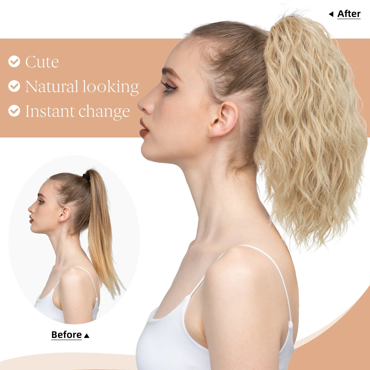 MONA PREMIUM QUALITY 
13Inch Premium Synthetic Curly Claw Clip In Ponytail Blonde Brown Short Hairpiece Fake Hair False Pigtail Hair Extensions P064 - MONA HAIR 