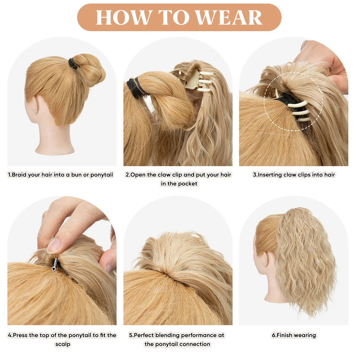 MONA PREMIUM QUALITY 
13Inch Premium Synthetic Curly Claw Clip In Ponytail Blonde Brown Short Hairpiece Fake Hair False Pigtail Hair Extensions P064 - MONA HAIR 