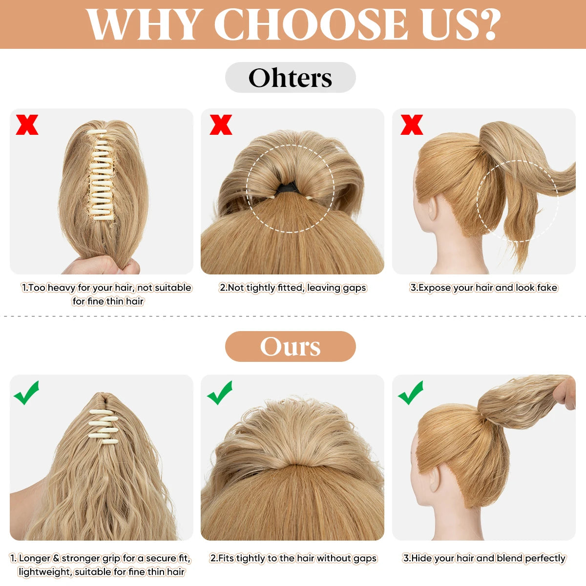 MONA PREMIUM QUALITY 
13Inch Premium Synthetic Curly Claw Clip In Ponytail Blonde Brown Short Hairpiece Fake Hair False Pigtail Hair Extensions P064 - MONA HAIR 