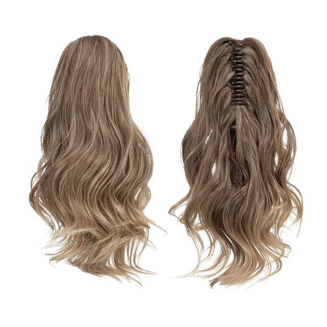 14 Inch Premium Synthetic Wavy Claw Clip In Ponytail Blonde Brown Short Hairpiece Fake Hair Daliy Pigtail Hair Extension P065 - MONA HAIR 