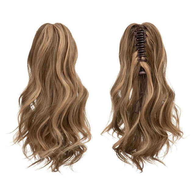 14 Inch Premium Synthetic Wavy Claw Clip In Ponytail Blonde Brown Short Hairpiece Fake Hair Daliy Pigtail Hair Extension P065 - MONA HAIR 