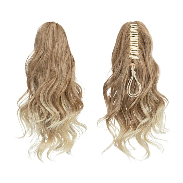 14 Inch Premium Synthetic Wavy Claw Clip In Ponytail Blonde Brown Short Hairpiece Fake Hair Daliy Pigtail Hair Extension P065 - MONA HAIR 