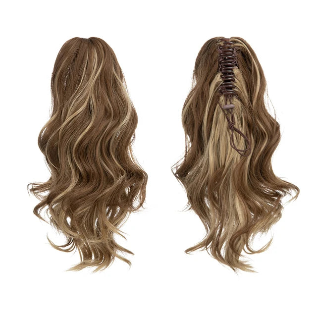 14 Inch Premium Synthetic Wavy Claw Clip In Ponytail Blonde Brown Short Hairpiece Fake Hair Daliy Pigtail Hair Extension P065 - MONA HAIR 