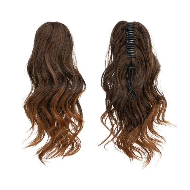 14 Inch Premium Synthetic Wavy Claw Clip In Ponytail Blonde Brown Short Hairpiece Fake Hair Daliy Pigtail Hair Extension P065 - MONA HAIR 