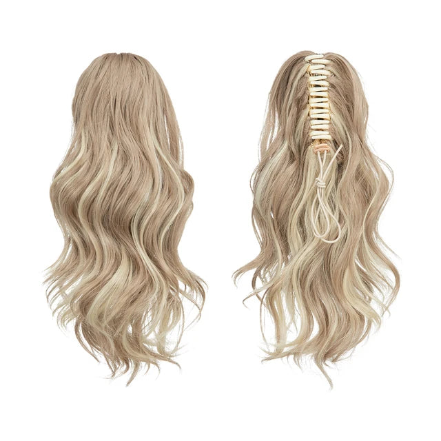 14 Inch Premium Synthetic Wavy Claw Clip In Ponytail Blonde Brown Short Hairpiece Fake Hair Daliy Pigtail Hair Extension P065 - MONA HAIR 