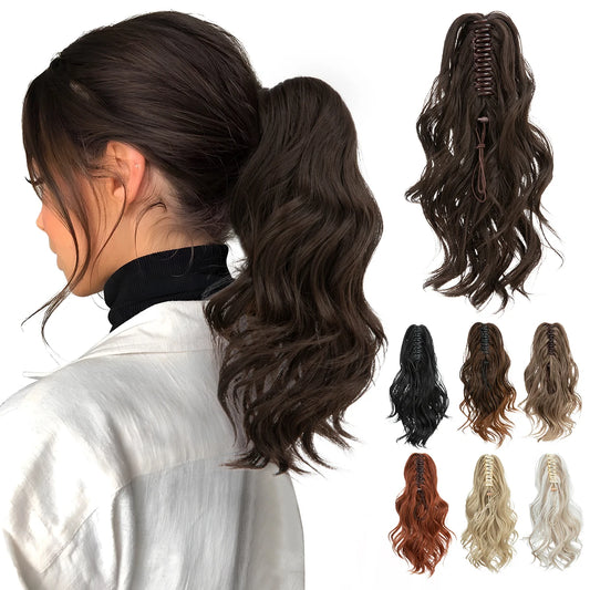 14 Inch Premium Synthetic Wavy Claw Clip In Ponytail Blonde Brown Short Hairpiece Fake Hair Daliy Pigtail Hair Extension P065 - MONA HAIR 