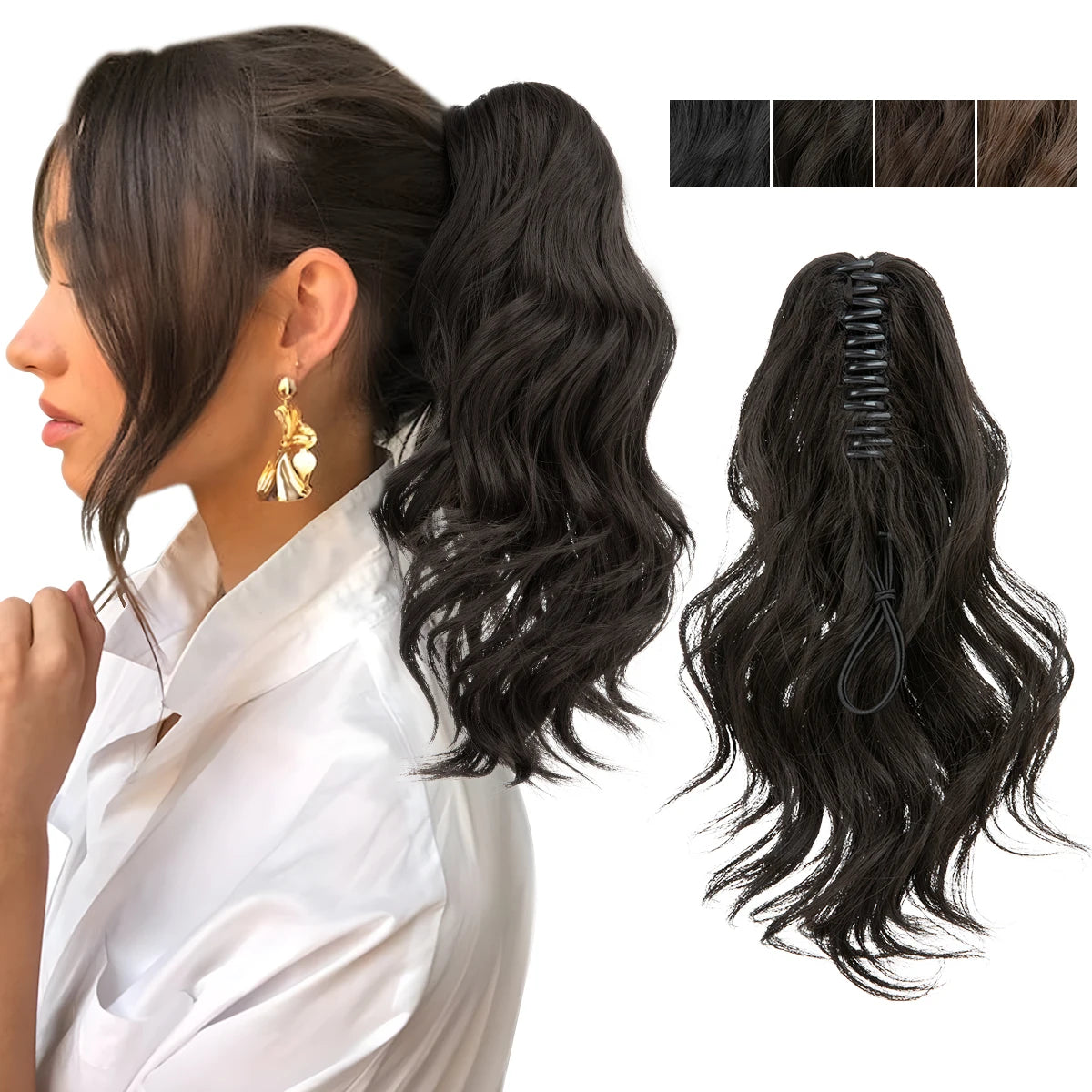 14 Inch Premium Synthetic Wavy Claw Clip In Ponytail Blonde Brown Short Hairpiece Fake Hair Daliy Pigtail Hair Extension P065 - MONA HAIR 
