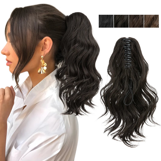 14 Inch Premium Synthetic Wavy Claw Clip In Ponytail Blonde Brown Short Hairpiece Fake Hair Daliy Pigtail Hair Extension P065 - MONA HAIR 