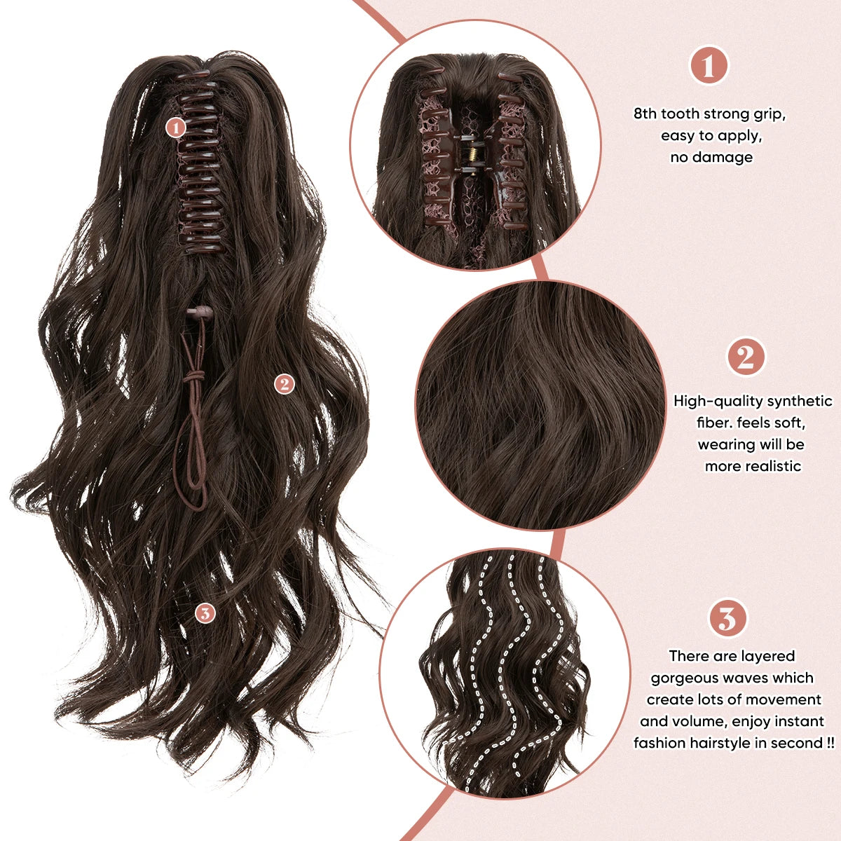 14 Inch Premium Synthetic Wavy Claw Clip In Ponytail Blonde Brown Short Hairpiece Fake Hair Daliy Pigtail Hair Extension P065 - MONA HAIR 