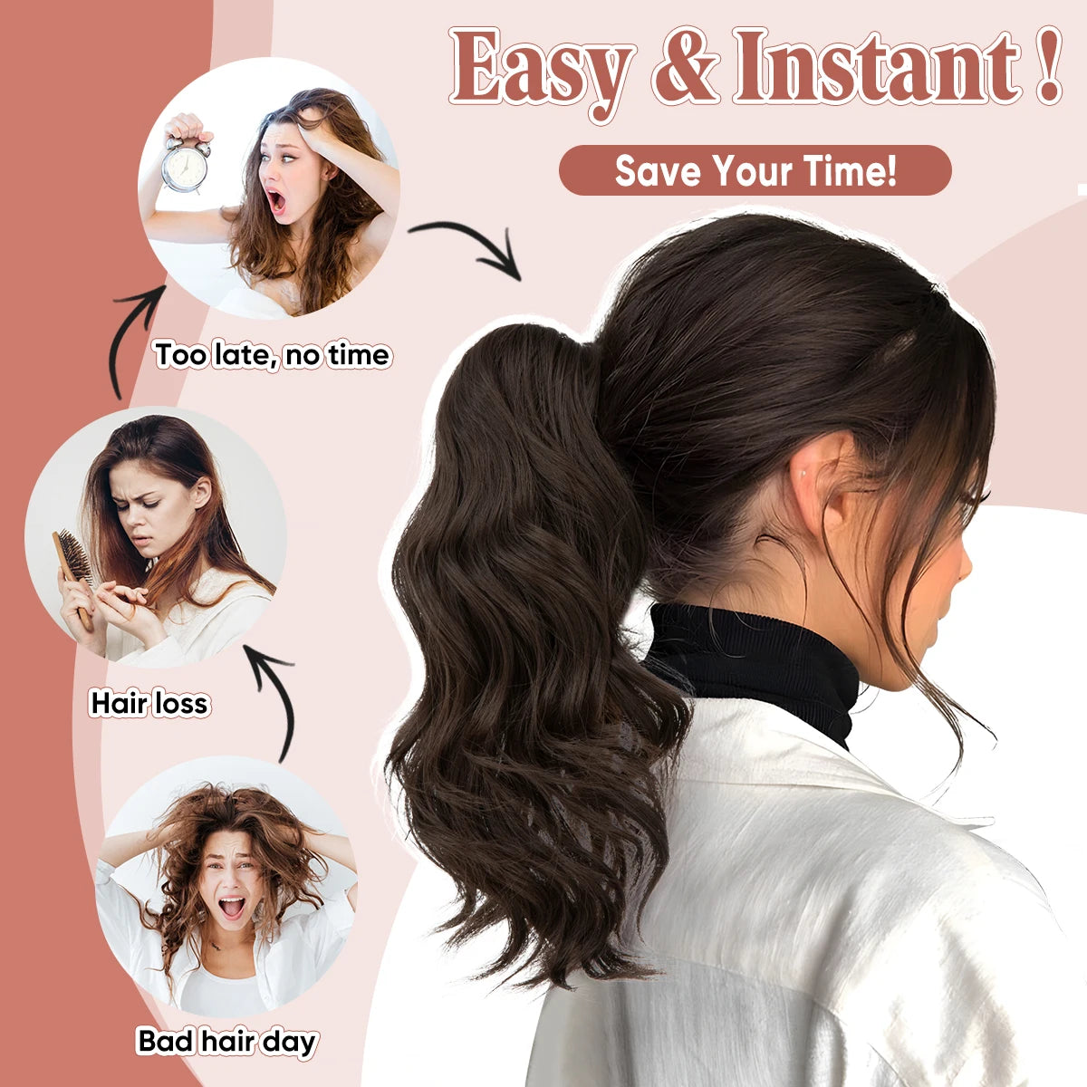 14 Inch Premium Synthetic Wavy Claw Clip In Ponytail Blonde Brown Short Hairpiece Fake Hair Daliy Pigtail Hair Extension P065 - MONA HAIR 