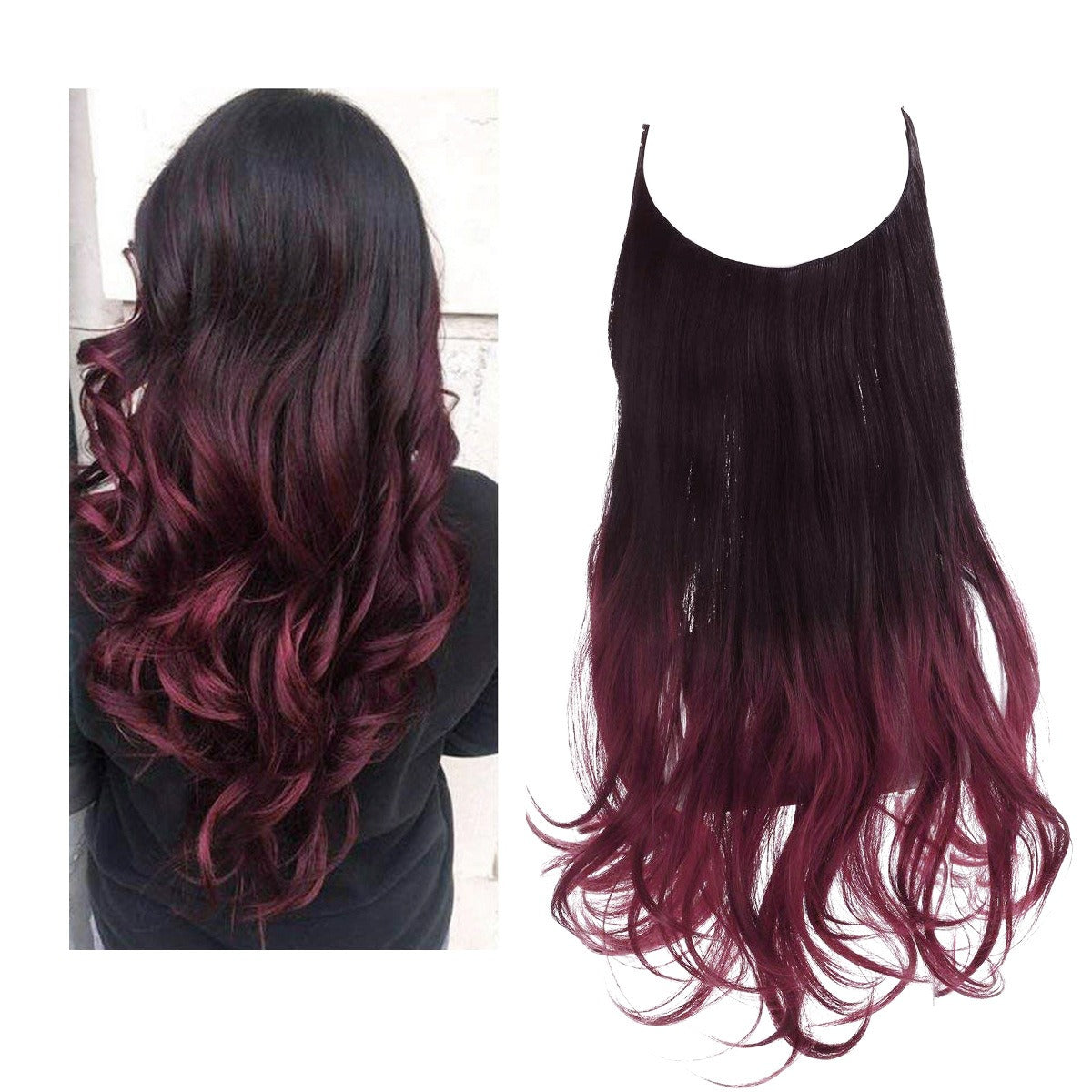 European And American Wig Piece Female Fishline Hair Extension Piece Chemical Fiber Matte High Temperature Silk Long Curly Human Hair - MONA HAIR 