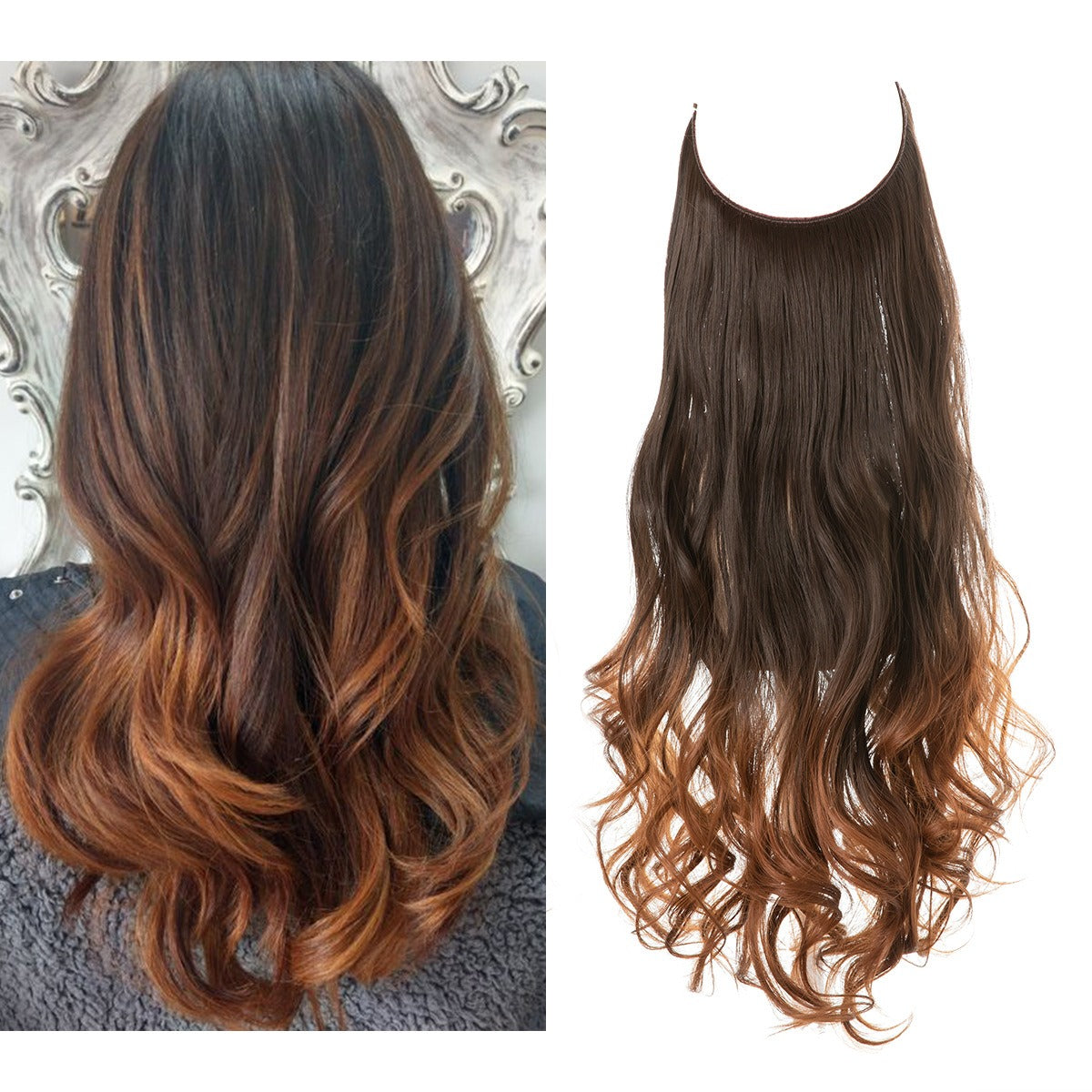 European And American Wig Piece Female Fishline Hair Extension Piece Chemical Fiber Matte High Temperature Silk Long Curly Human Hair - MONA HAIR 