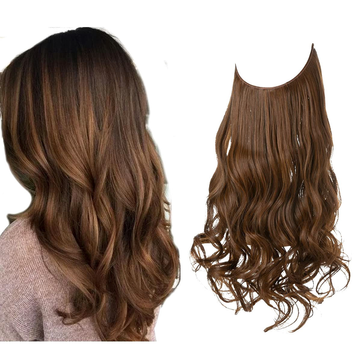 European And American Wig Piece Female Fishline Hair Extension Piece Chemical Fiber Matte High Temperature Silk Long Curly Human Hair - MONA HAIR 