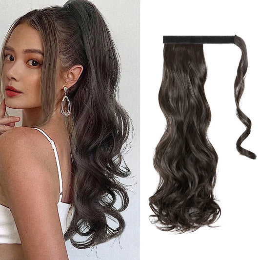 20" Synthetic Natural Wave Hair Ponytail Extension Hairpiece Clip-in Pony Tail  Heat Resistant Wrap Around Hair Piece For Women - MONA HAIR 