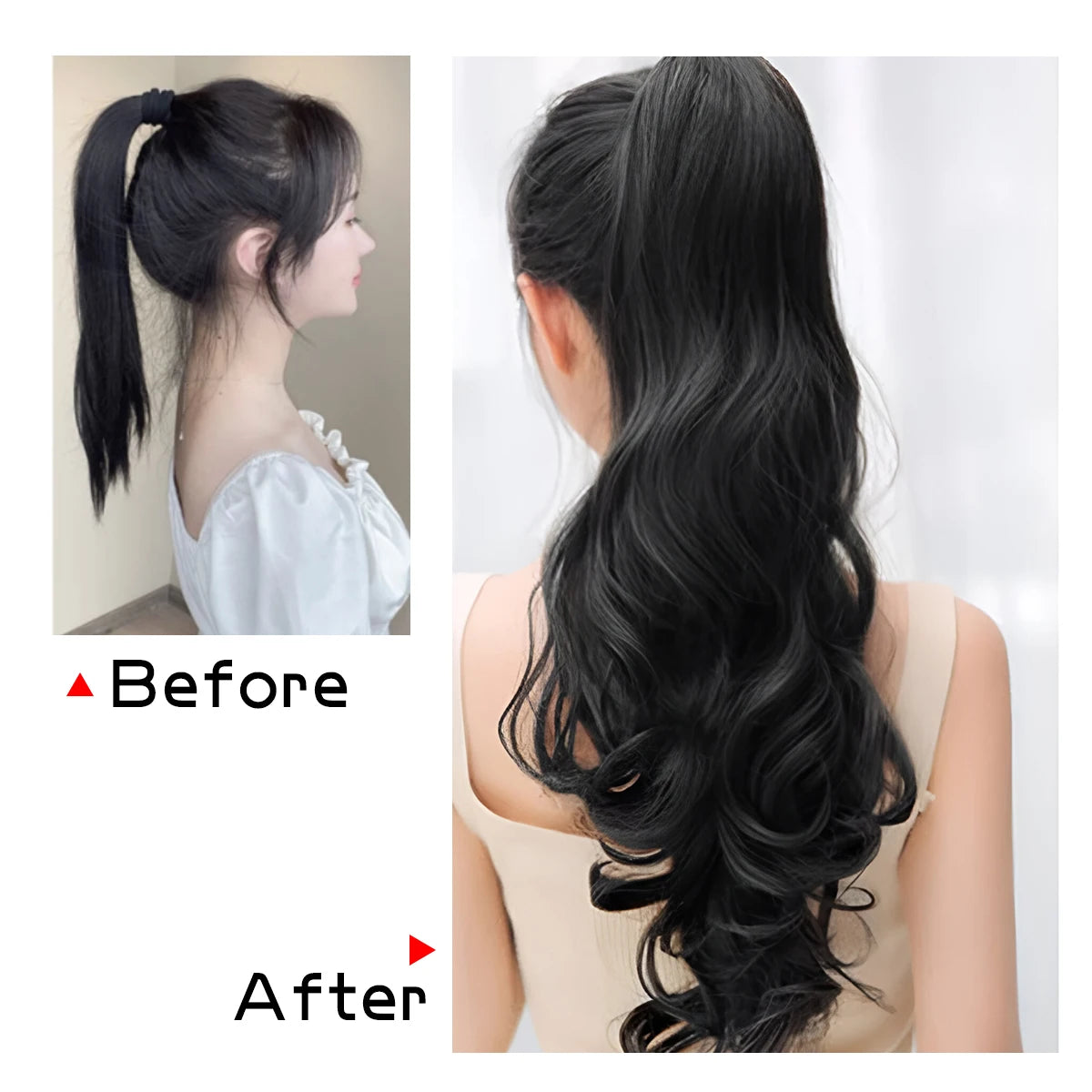 20" Synthetic Natural Wave Hair Ponytail Extension Hairpiece Clip-in Pony Tail  Heat Resistant Wrap Around Hair Piece For Women - MONA HAIR 