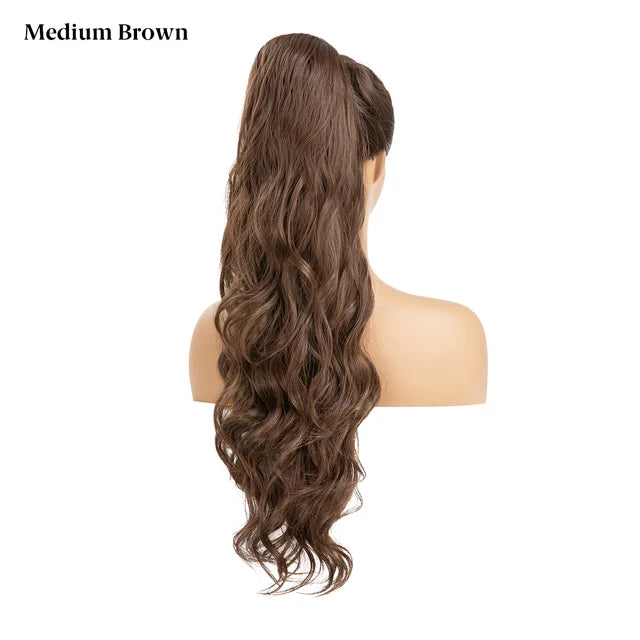 26 Inch Long Synthetic Ponytail Extension Drawstring Hair Extensions Curly Wavy Natural Hairpiece for Women P062 - MONA HAIR 