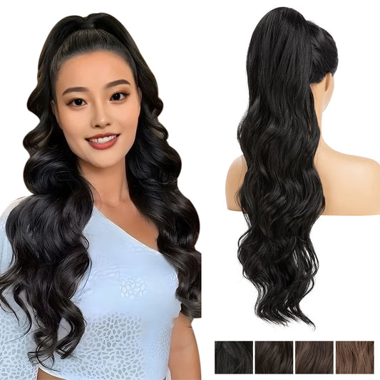 26 Inch Long Synthetic Ponytail Extension Drawstring Hair Extensions Curly Wavy Natural Hairpiece for Women P062 - MONA HAIR 