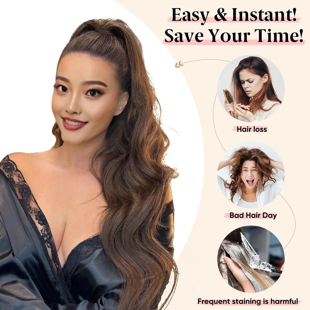 26 Inch Long Synthetic Ponytail Extension Drawstring Hair Extensions Curly Wavy Natural Hairpiece for Women P062 - MONA HAIR 